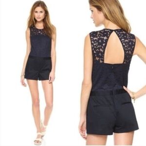 Club Monaco Alexus Mixed Media Lace Cotton Sleeveless Romper Navy Blue Sz 10
